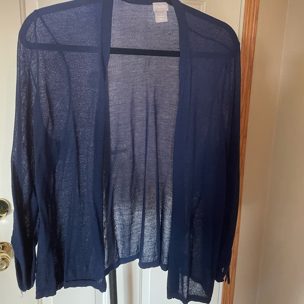 Blue Chicos light weight cardigan. Size 3(XL). Excellent condition.